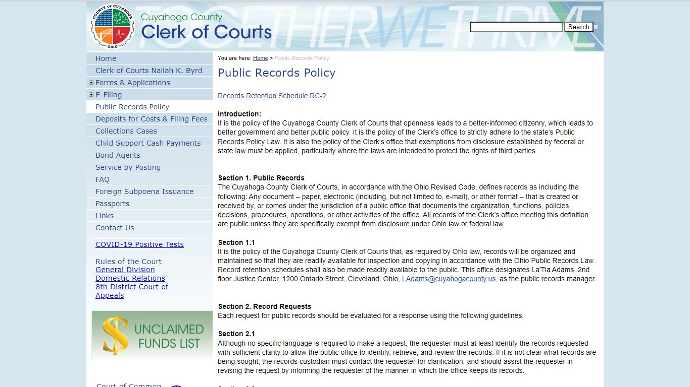 Public Records Policy - Cuyahoga County Clerk of Courts